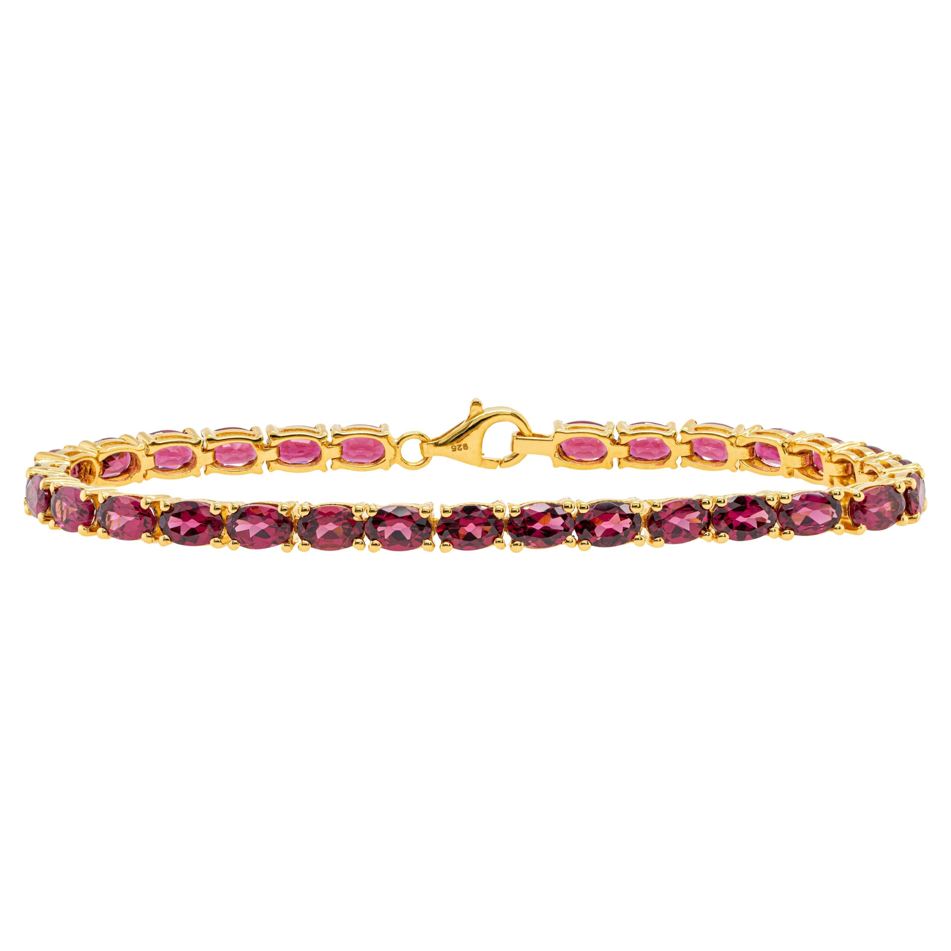 Natürliches Rhodolith-Granat-Tennisarmband 15 Karat 24K Gelbgold vergoldetes Silber