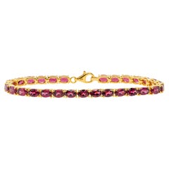 Pulsera de tenis de granate rodolita natural 15 quilates Plata chapada en oro amarillo de 24 quilates