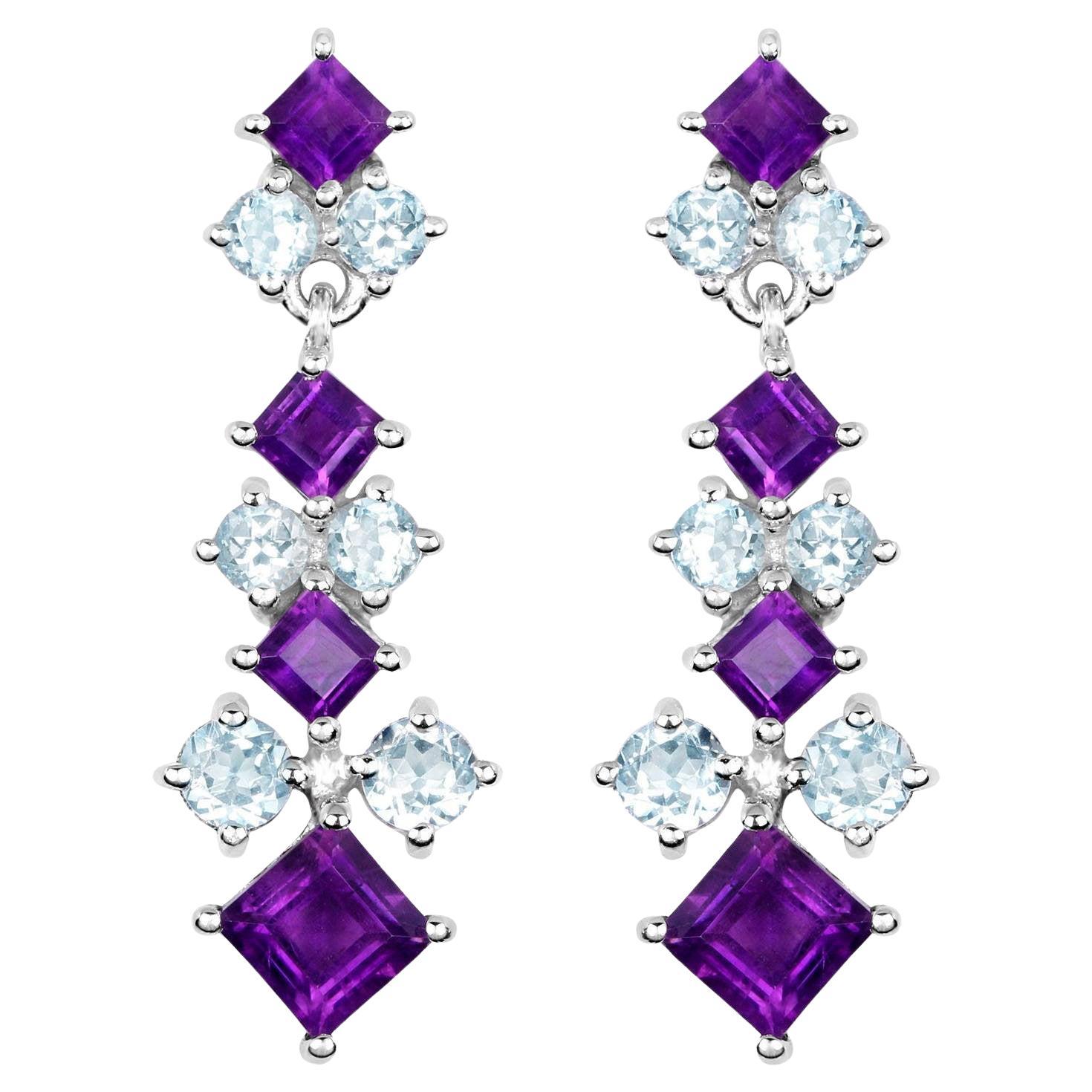 Natural Amethyst and Blue Topaz Chandelier Earrings 5 Carats