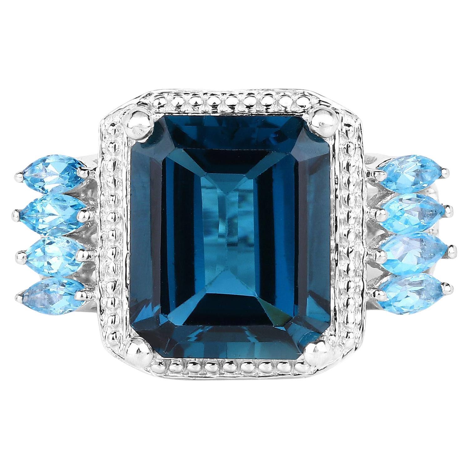 London Blue Topaz Cocktail Ring Swiss Blue Topaz Setting 8.25 Carats
