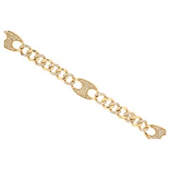 Pave Diamond Cuban Link Bracelet 1 Carat Total 14K Yellow Gold
