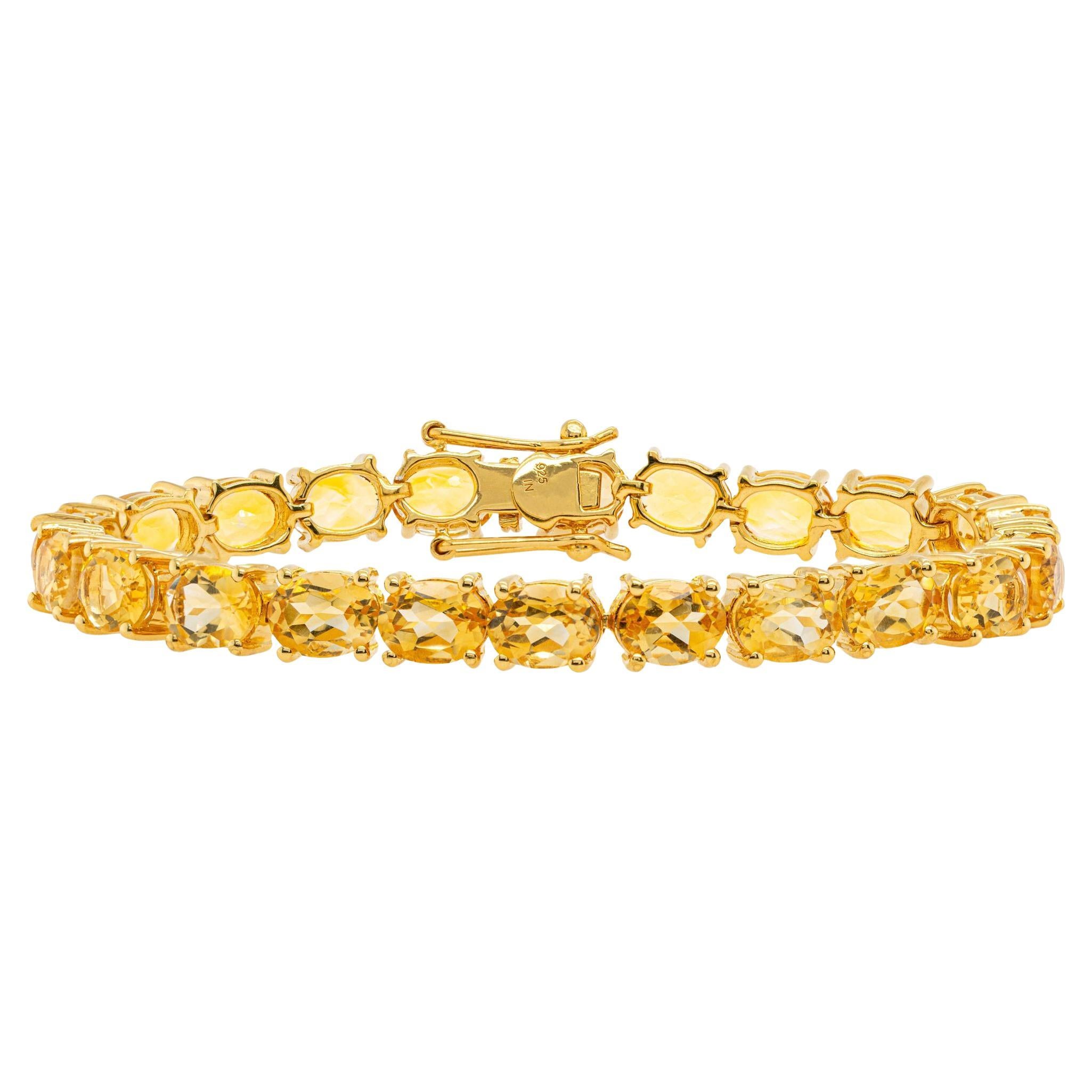 Natural Citrine Tennis Bracelet 22 Carats 24K Yellow Gold Plated Sterling Silver