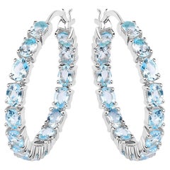 Blue Topaz Hoop Earrings 5.68 Carats Sterling Silver