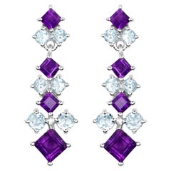 Chandelier-Ohrringe mit natürlichem Amethyst und blauem Topas, 5 Karat