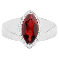 Anello con Granato Rosso Taglio Marquise Topazio Bianco Halo 2,07 Carati Totali