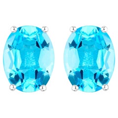 Boucles d'oreilles topaze bleue suisse de 4 carats serties à la broche en argent sterling