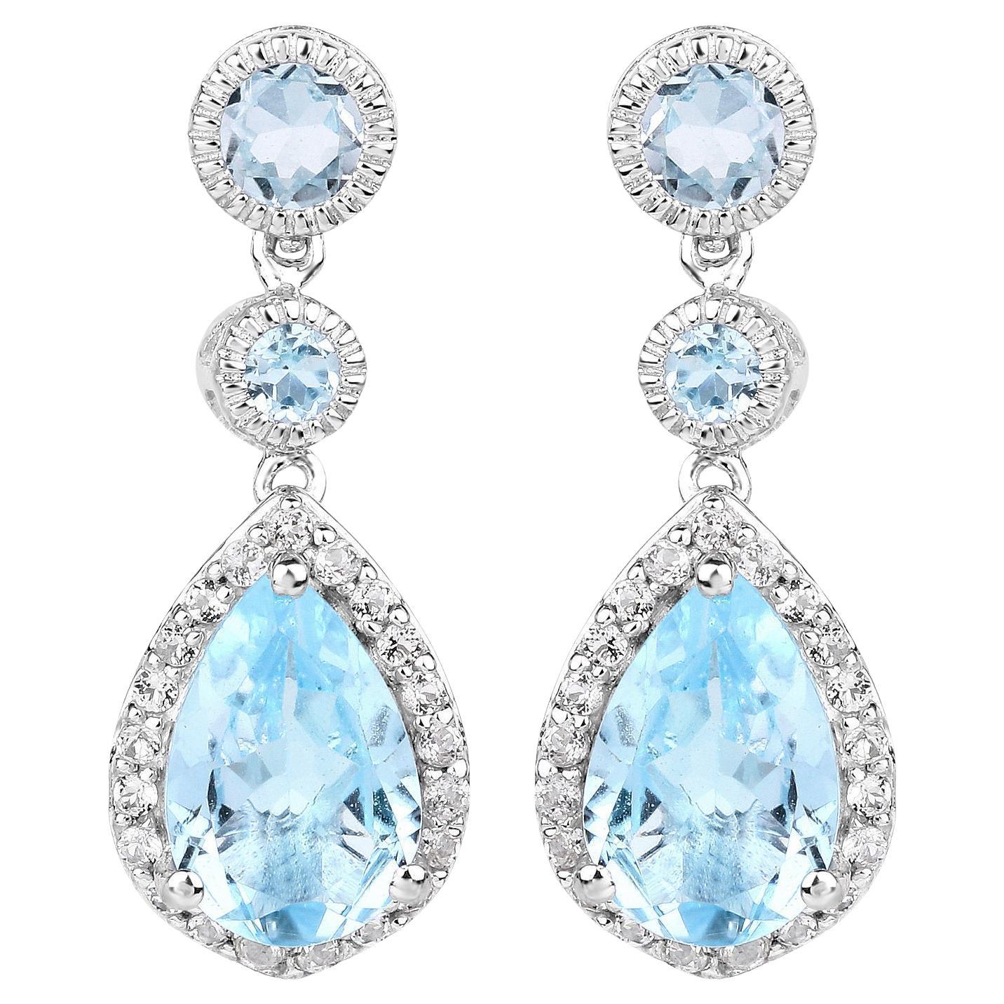 Pendants d'oreilles en topaze bleue suisse avec topaze blanche 9,46 carats