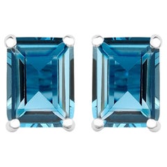 London Blue Topaz Stud Earrings 3.88 Carats
