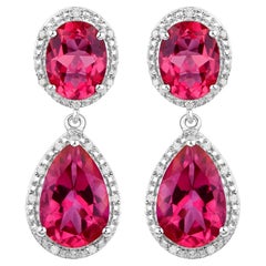 Pendientes Topacio Rosa Caliente Engaste Diamante 11.35 Quilates Total