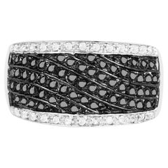 Black Diamond Cluster Ring White Diamonds 0.78 Carats Sterling Silver