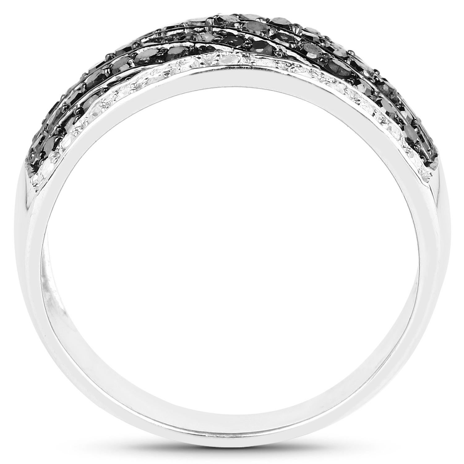 Schwarzer Diamant Cluster Ring Weiße Diamanten 0,78 Karat Sterling Silber (Rundschliff) im Angebot