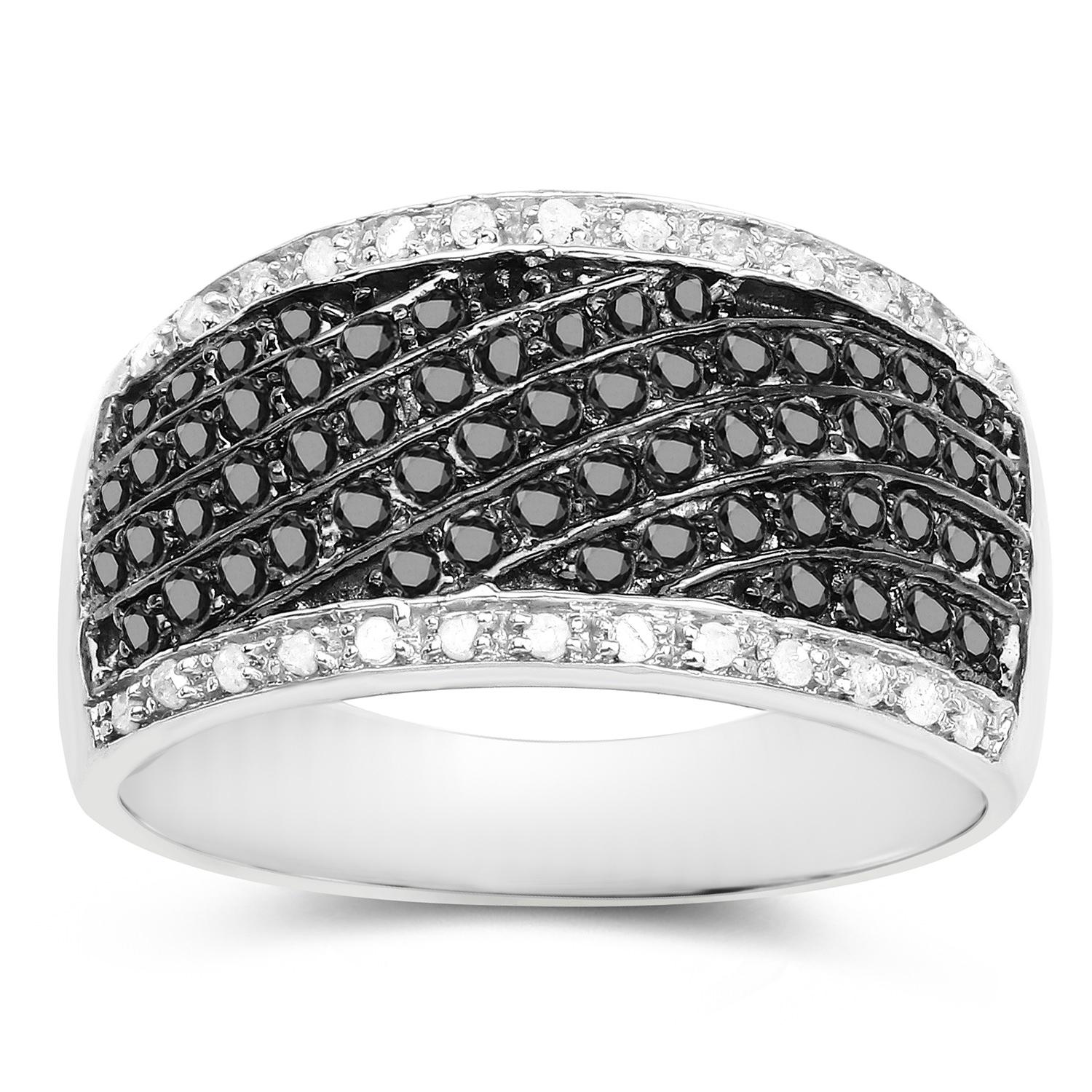 Schwarzer Diamant Cluster Ring Weiße Diamanten 0,78 Karat Sterling Silber im Zustand „Hervorragend“ im Angebot in Aliso Viejo, CA