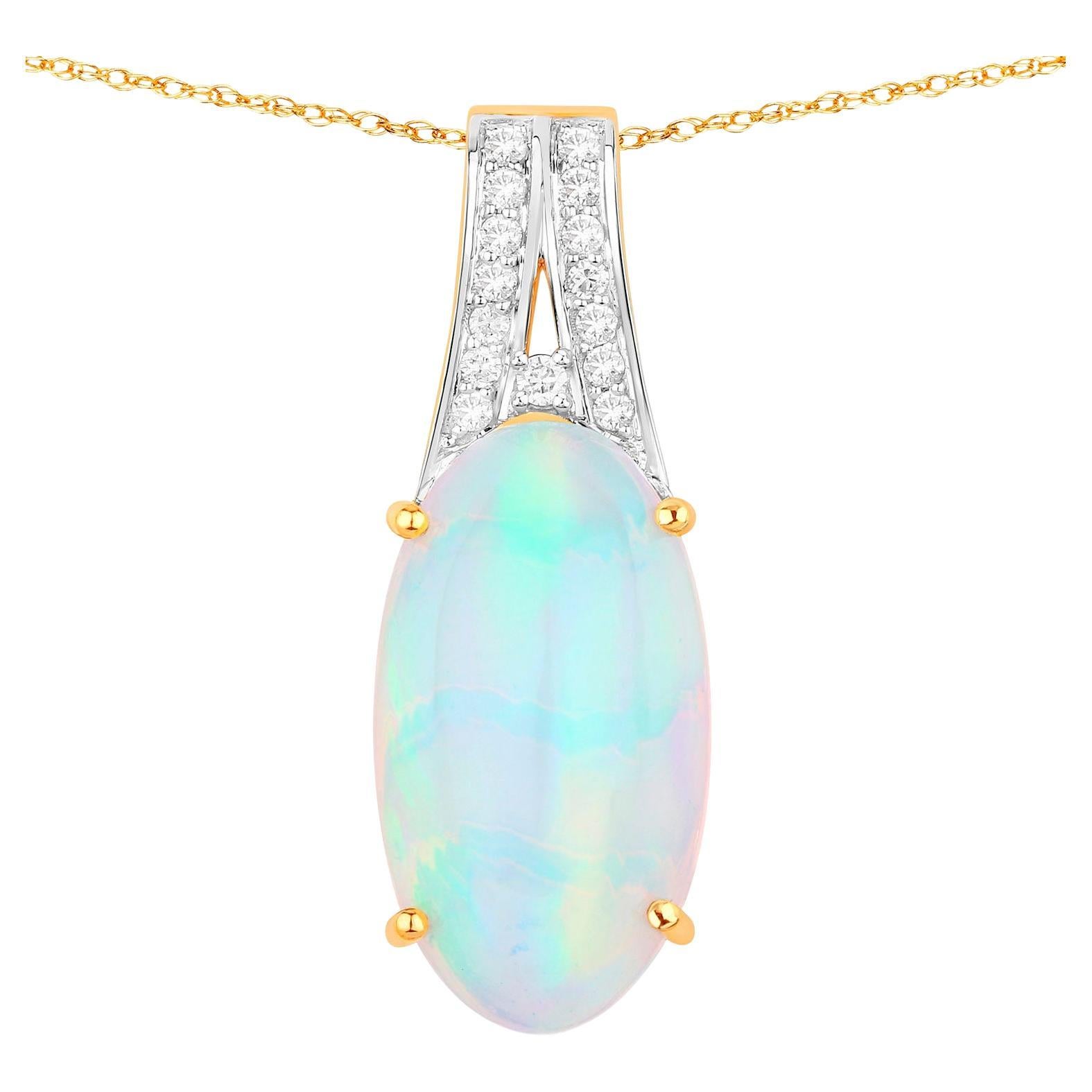 Collana con ciondolo in opale etiope Diamanti 7,55 carati Oro giallo 14K