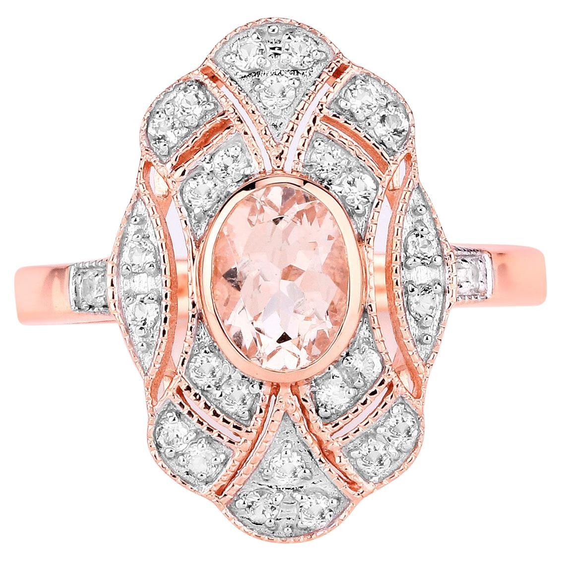 Morganit Ring Weißer Topas 1,11 Karat 18K Rose Gold Vergoldet Silber