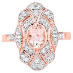 Morganite Ring White Topaz 1.11 Carats 18K Rose Gold Plated Silver