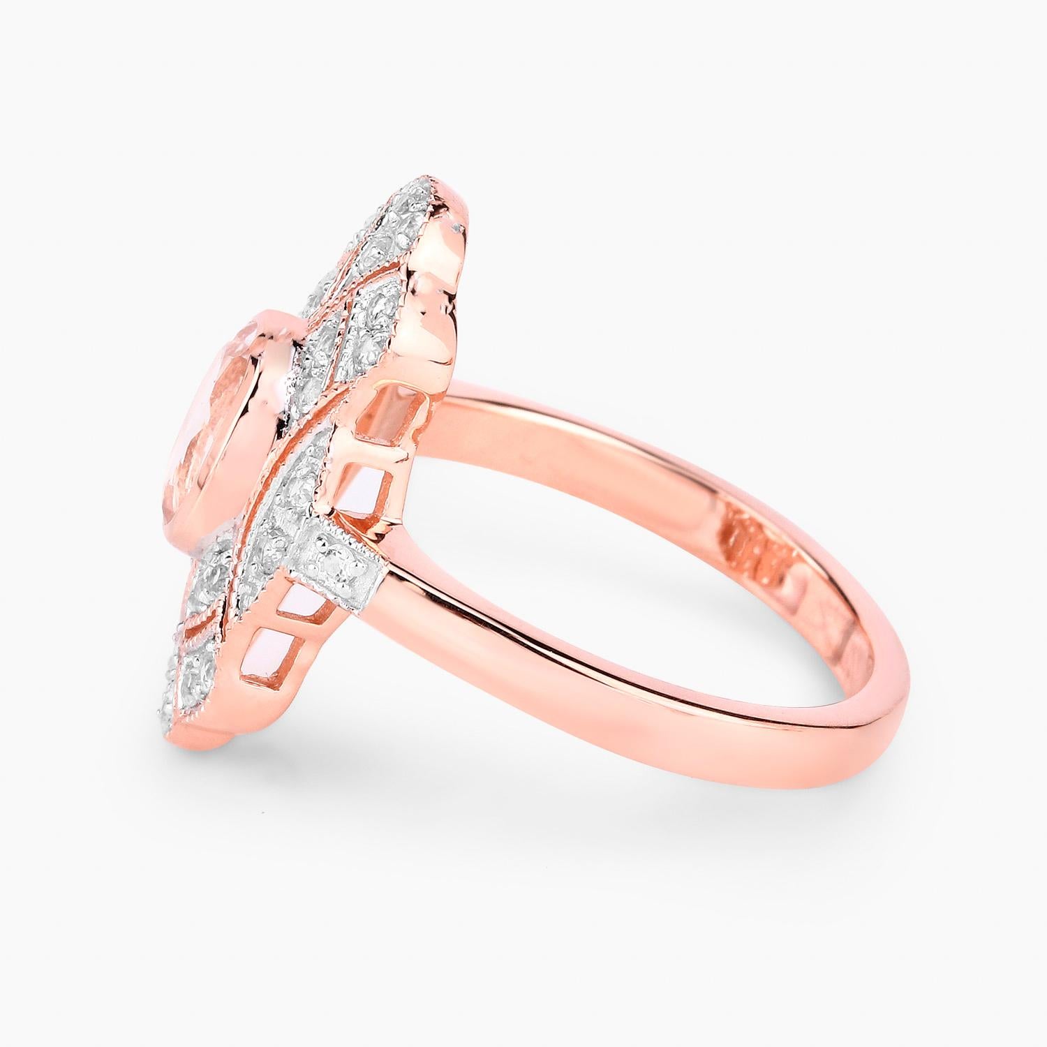 Anello di morganite Topazio bianco 1,11 carati Argento placcato oro rosa 18 carati In condizioni ottime in vendita a Aliso Viejo, CA