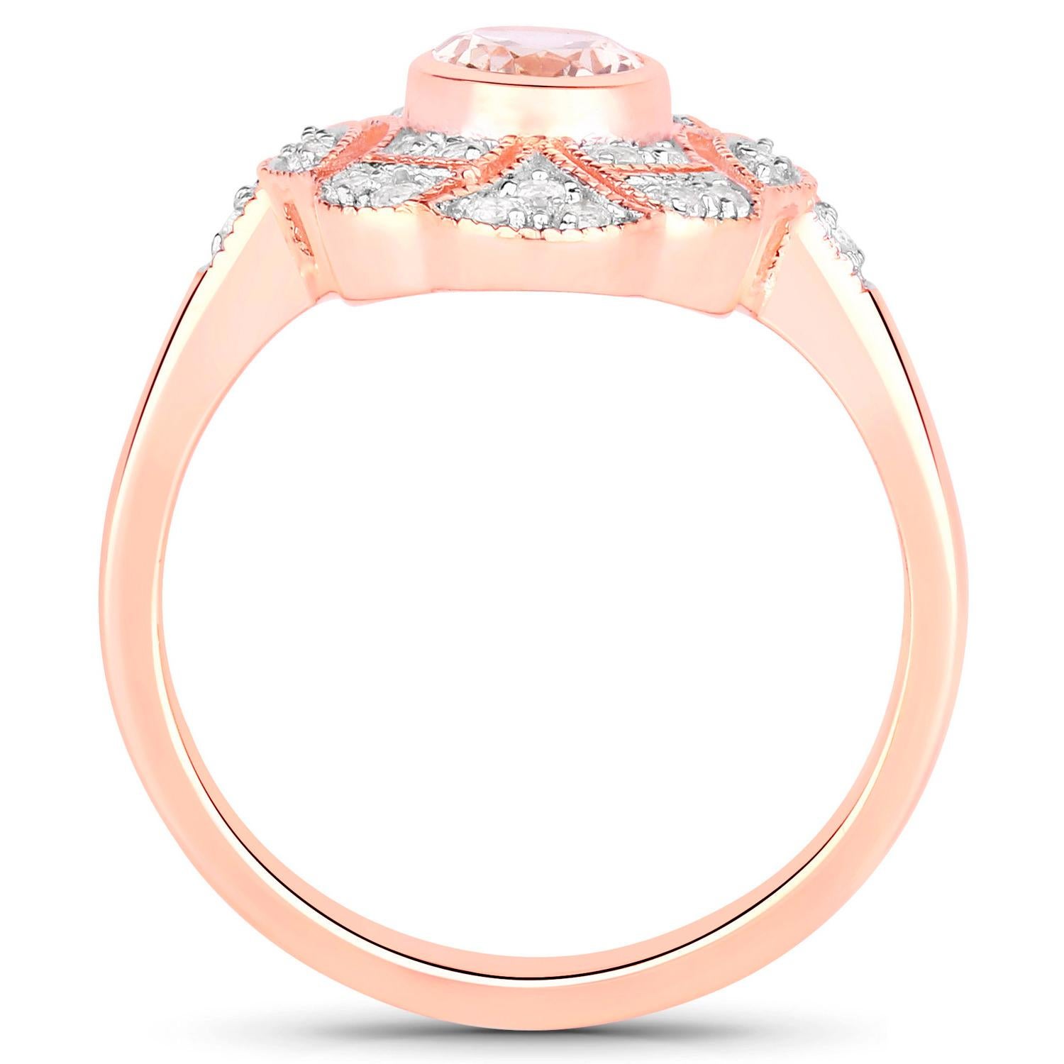 Taglio ovale Anello di morganite Topazio bianco 1,11 carati Argento placcato oro rosa 18 carati in vendita