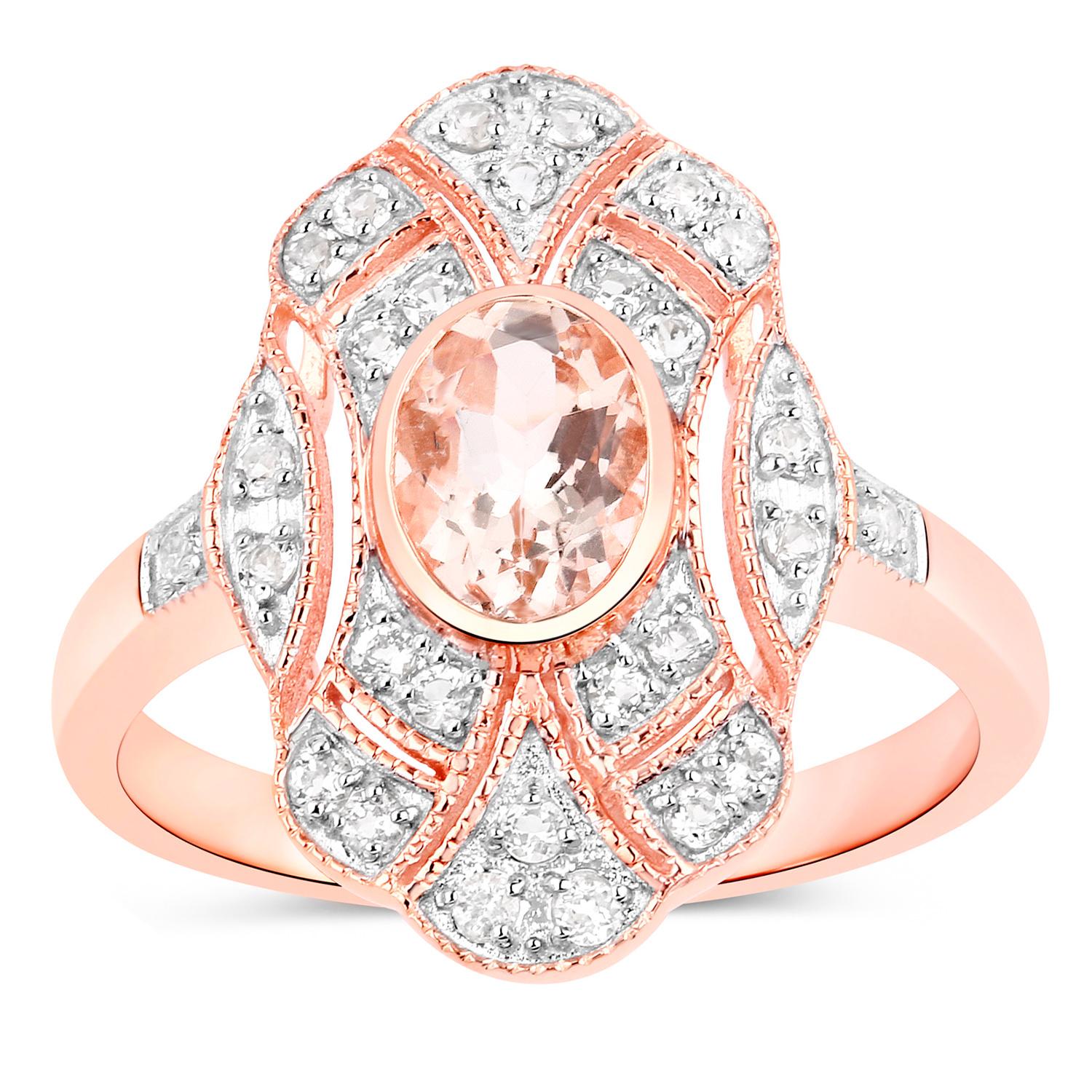 da uomo o donna Anello di morganite Topazio bianco 1,11 carati Argento placcato oro rosa 18 carati in vendita