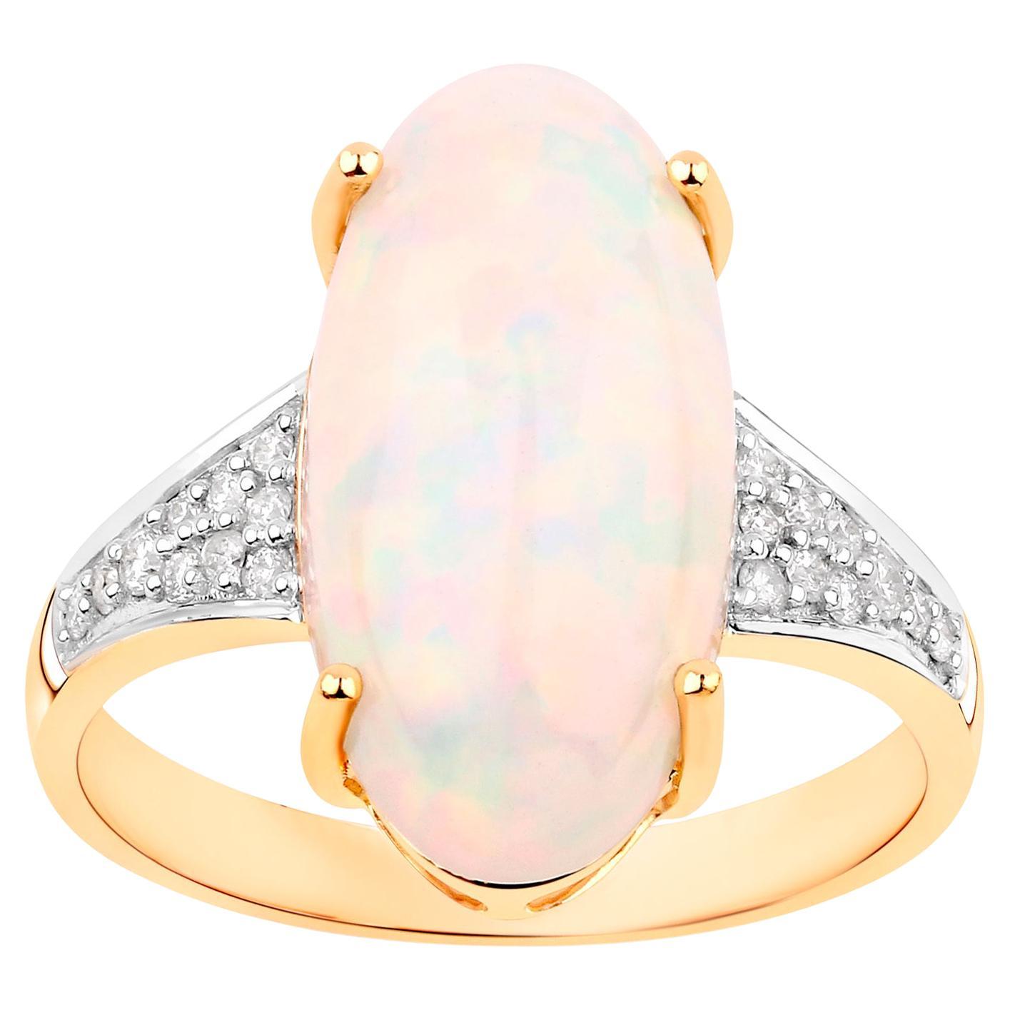 Bague en opale éthiopienne Diamants 4,94 carats Or jaune 14K