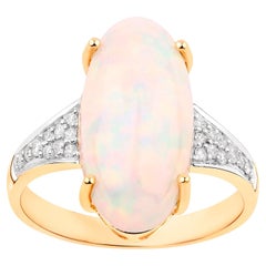 Bague en opale éthiopienne Diamants 4,94 carats Or jaune 14K
