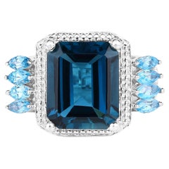 Londoner Blautopas Cocktail Ring Schweizer Blautopas Fassung 8,25 Karat