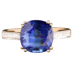 Natürlicher Tansanit Ring mit Diamanten 1,99 Karat 9K Gelbgold