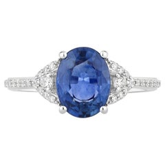 Blue Sapphire Ring With Diamonds 2.52 Carats 18K White Gold