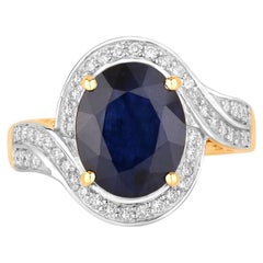 Blue Sapphire Ring With Diamonds 4.66 Carats 14K Yellow Gold