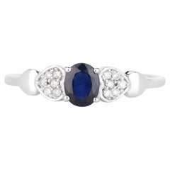 Blue Sapphire Ring With Diamonds 0.4 Carats 14K White Gold