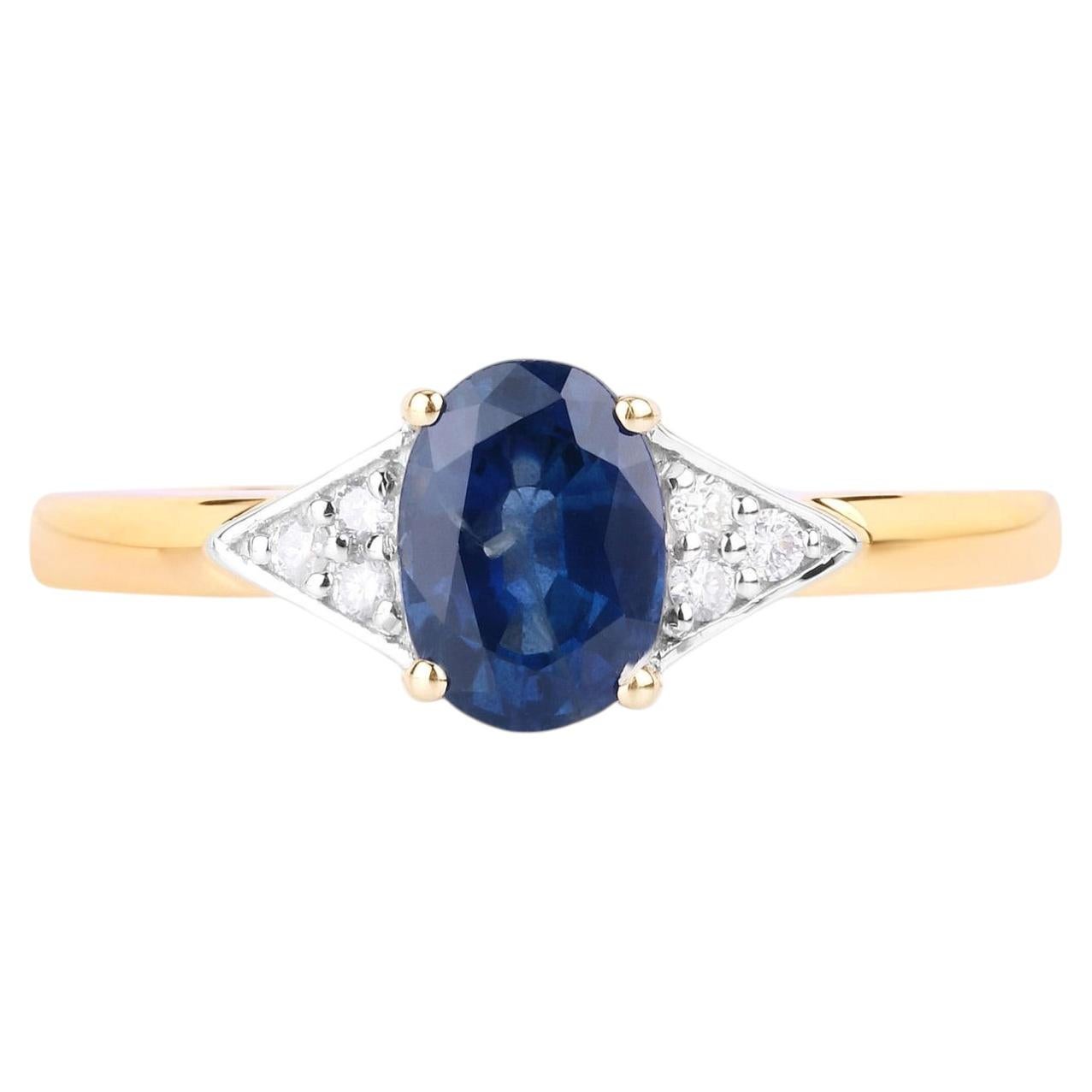 Anello con zaffiro blu e diamanti da 0,98 carati, in oro giallo 14K