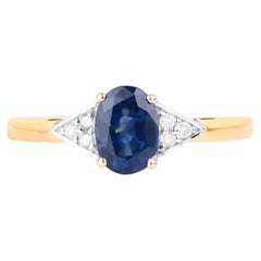 Ring mit blauem Saphir und Diamanten, 0,98 Karat, 14 Karat Gelbgold