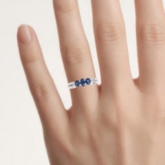 Blue Sapphire Ring With Diamonds 0.68 Carats 14K White Gold