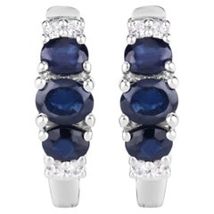 Blue Sapphire Earrings With White Topaz 1.6 Carats Sterling Silver