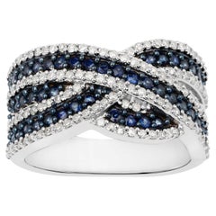 Anillo de zafiro azul con diamantes, 1.5 quilates, plata de ley