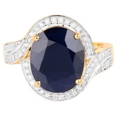 Blue Sapphire Ring With Diamonds 6.5 Carats 14K Yellow Gold