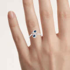 Blue Sapphire Ring With Diamonds 0.3 Carats 14K White Gold