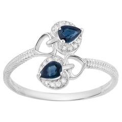 Blue Sapphire Ring With Diamonds 0.3 Carats 14K White Gold