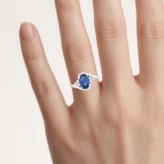 Blue Sapphire Ring With Diamonds 2.04 Carats 18K White Gold