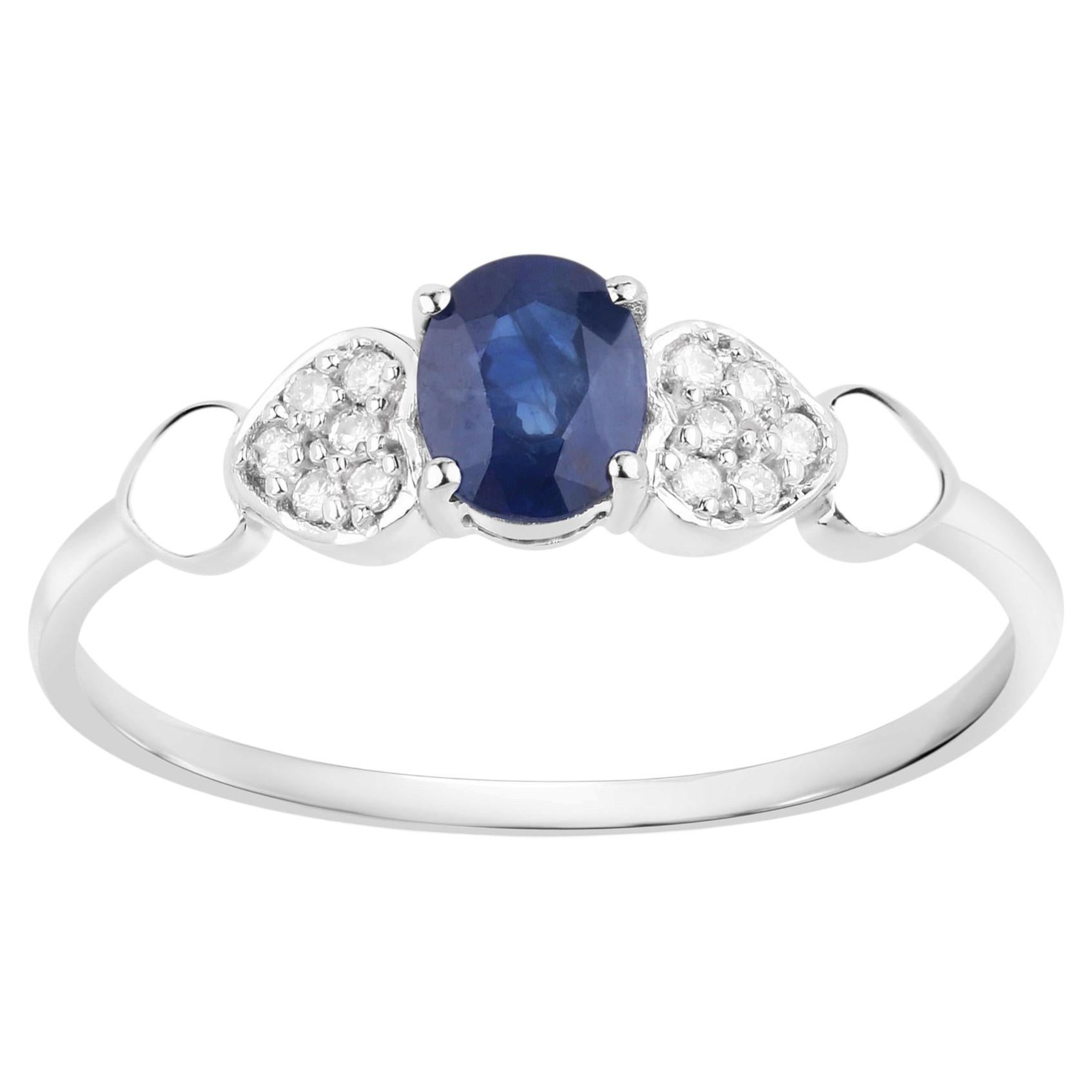 Anello con zaffiro blu e diamanti da 0,4 carati in oro bianco 14K