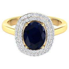 Blue Sapphire Ring With Diamonds 2.34 Carats 14K Yellow Gold