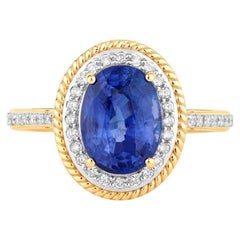 Blue Sapphire Ring With Diamonds 3.58 Carats 18K Yellow Gold