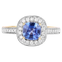 Blue Sapphire Ring With Diamonds 1.28 Carats 18K Yellow Gold