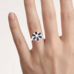 Blue Sapphire Ring With White Topaz 2.04 Carats Sterling Silver