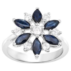 Ring mit blauem Saphir und weißem Topas (2.04 Karat), Sterlingsilber