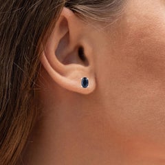 Blue Sapphire Stud Earrings 0.94 Carats 10K White Gold