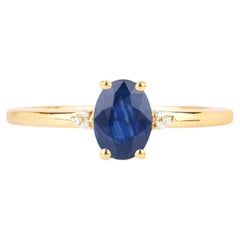 Ring mit blauem Saphir und Diamanten, 0,96 Karat, 10-karätiges Gelbgold