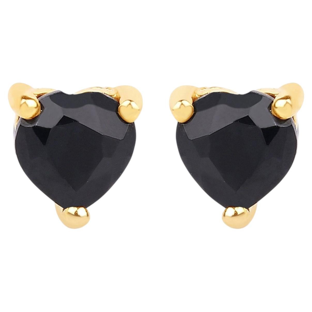 Black Sapphire Stud Earrings 0.68 Carats 14K Yellow Gold For Sale