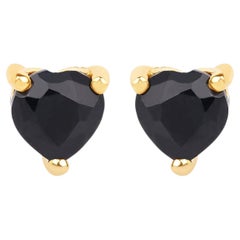 Black Sapphire Stud Earrings 0.68 Carats 14K Yellow Gold