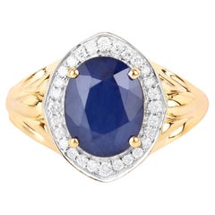 Blue Sapphire Ring With Diamonds 3.26 Carats 14K Yellow Gold