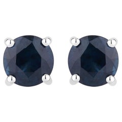 Blue Sapphire Stud Earrings 1.28 Carats 14K White Gold